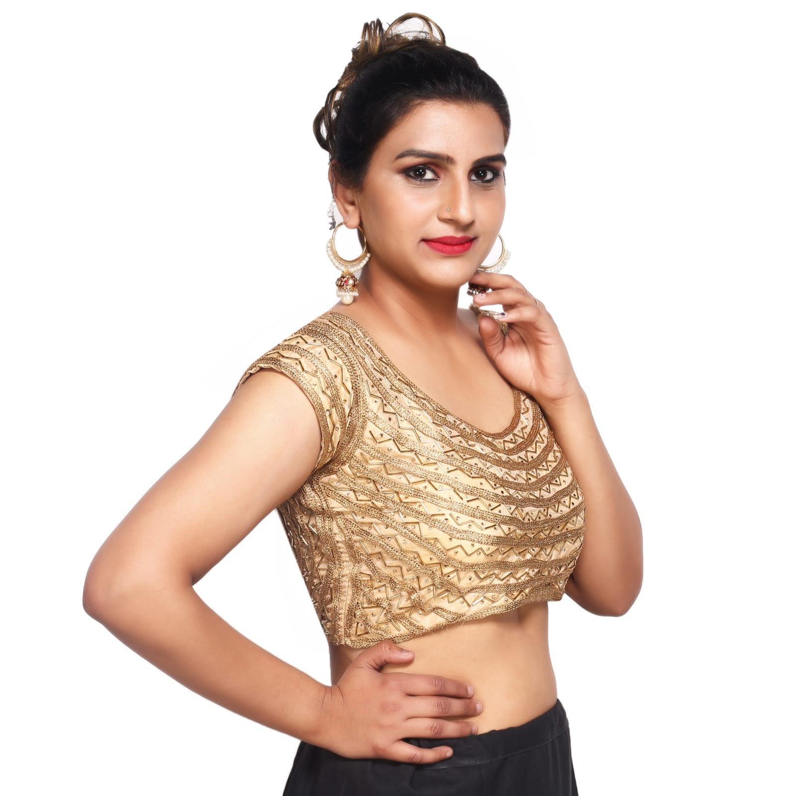 V Neck Golden Pipe Embroidery Women Blouse