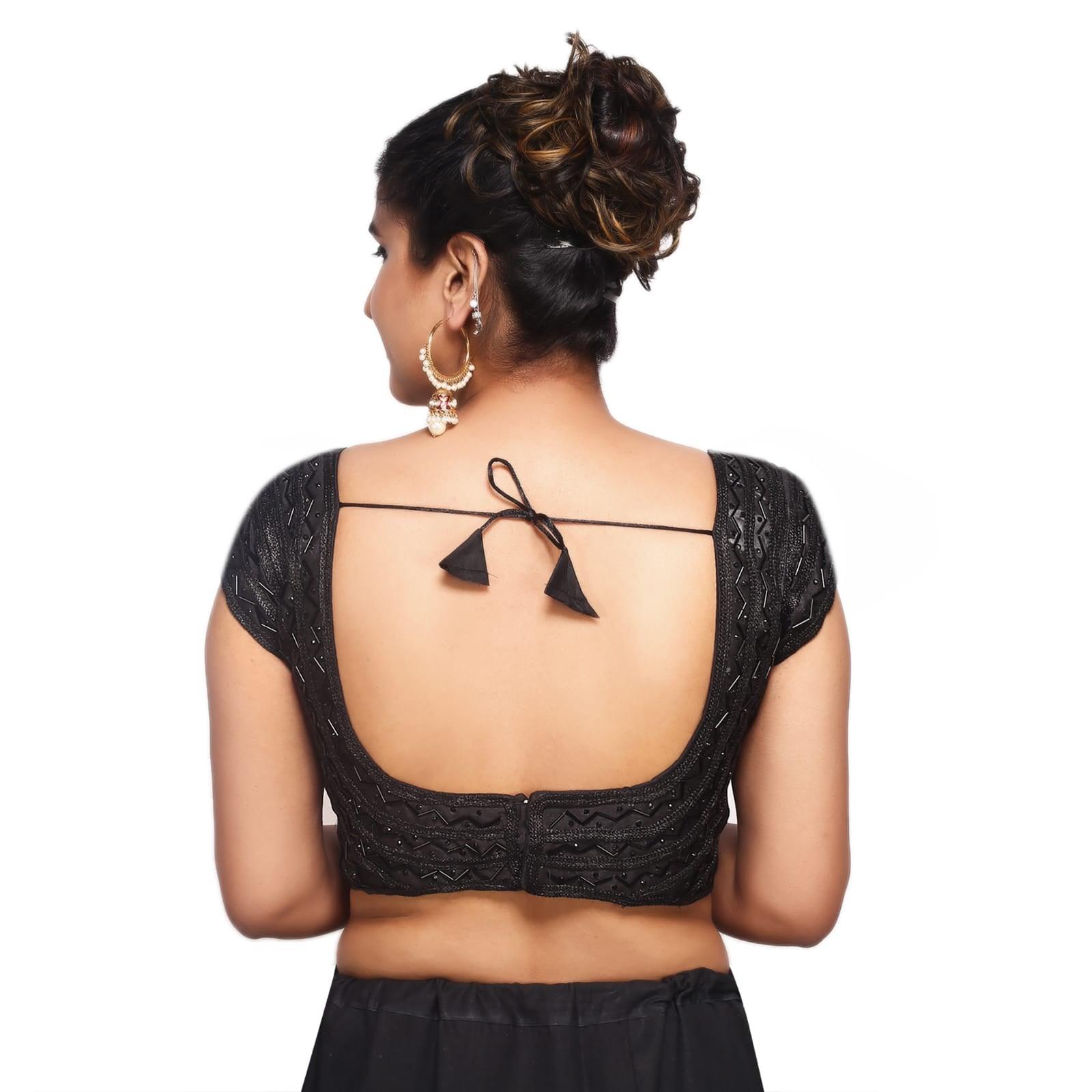 V Neck Black Pipe Embroidery Women Blouse