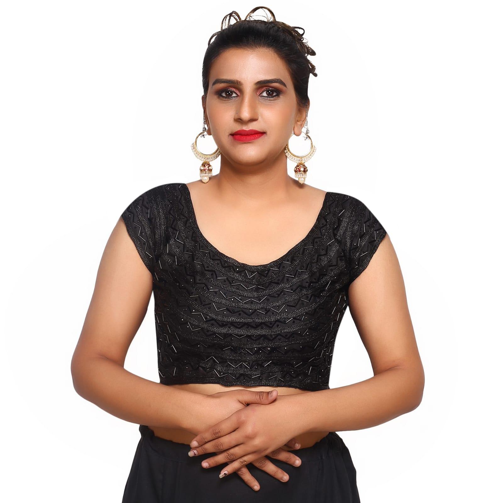 V Neck Black Pipe Embroidery Women Blouse Default Title
