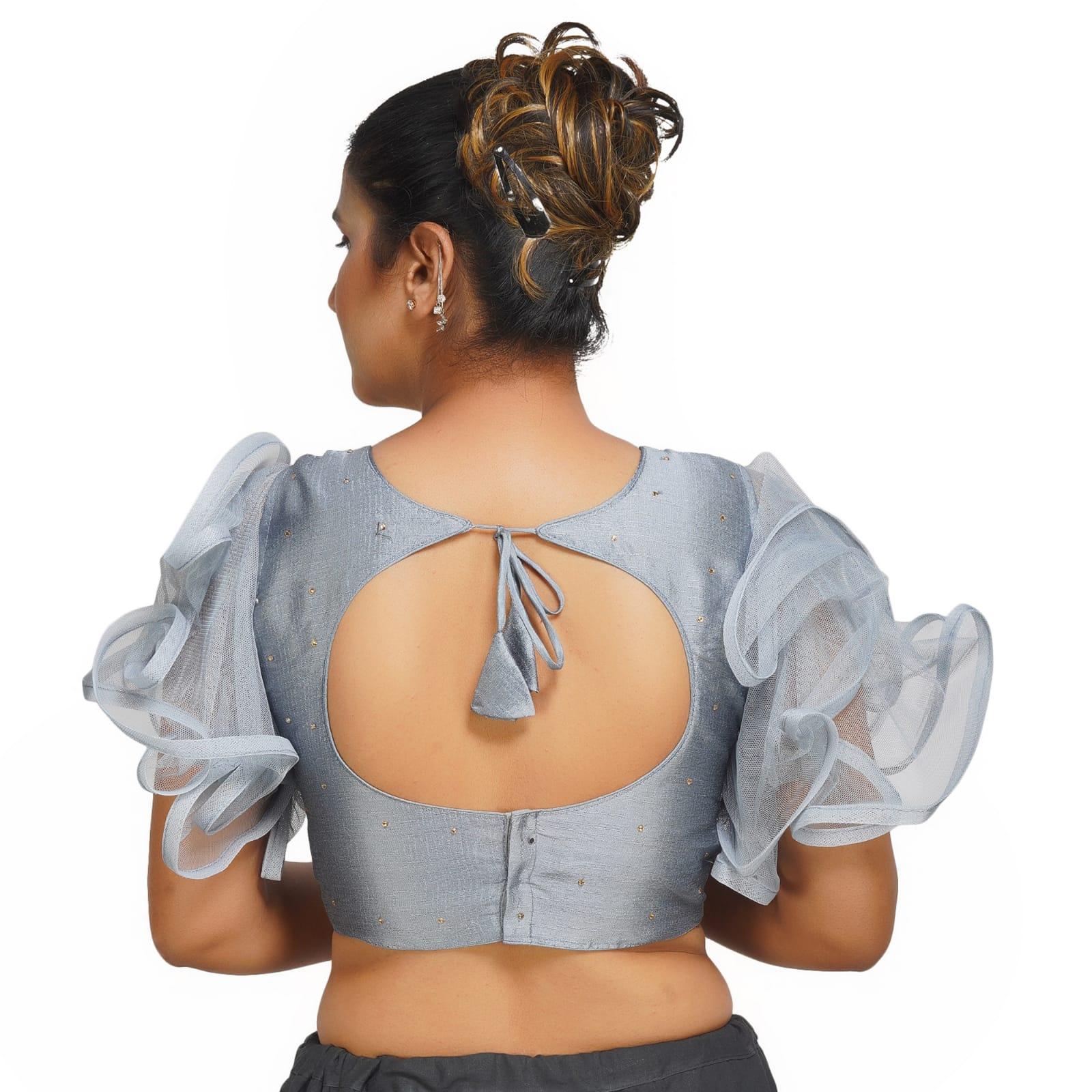 Boat Neck Frill Shoulder Grey Women Blouse