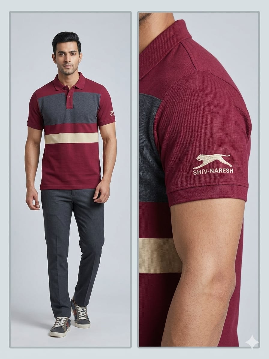 SHIV-NARESH Men’s Color Block Polo T-Shirt – Maroon Maroon