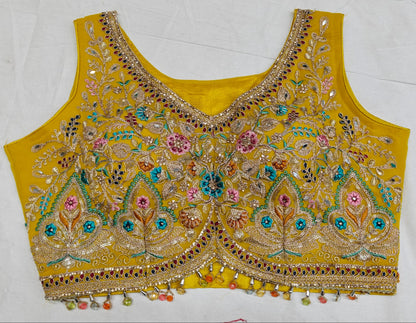 Contemporary Mustard Yellow Georgette Skirt Set with Threadwork Blouse