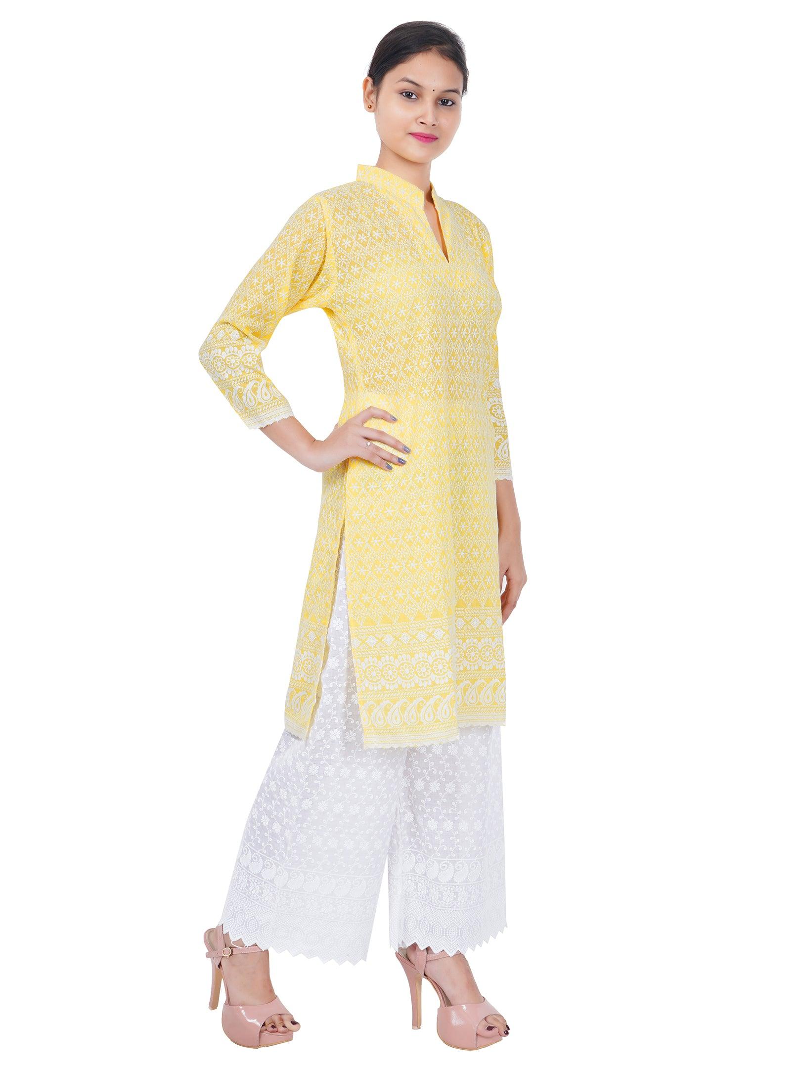 Women Yellow Kurta and Palazzo Set Pure Cotton