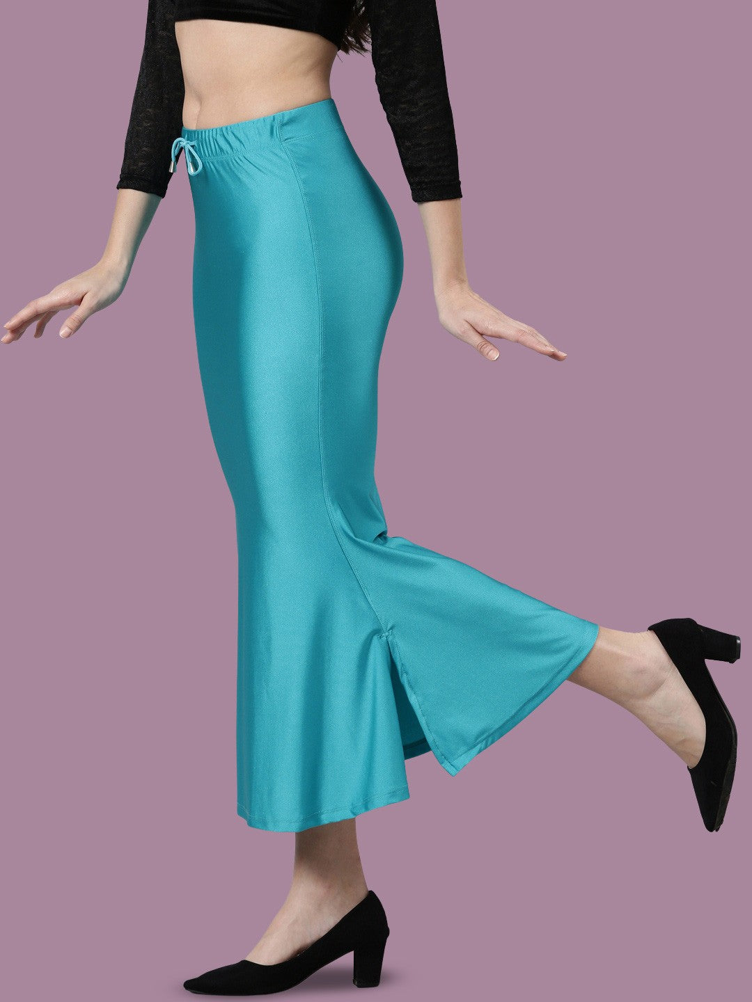 Rayon Stretch Saree Shapewear Petticoat for Women | Mermaid Flare Sky Blue