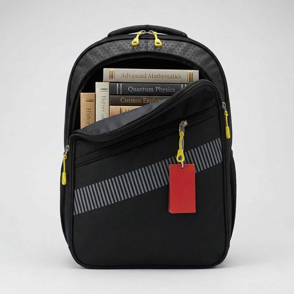 Premium Ergonomic Multi-Pocket School & Travel Backpack – Sleek Black with Tactical Yellow Accents