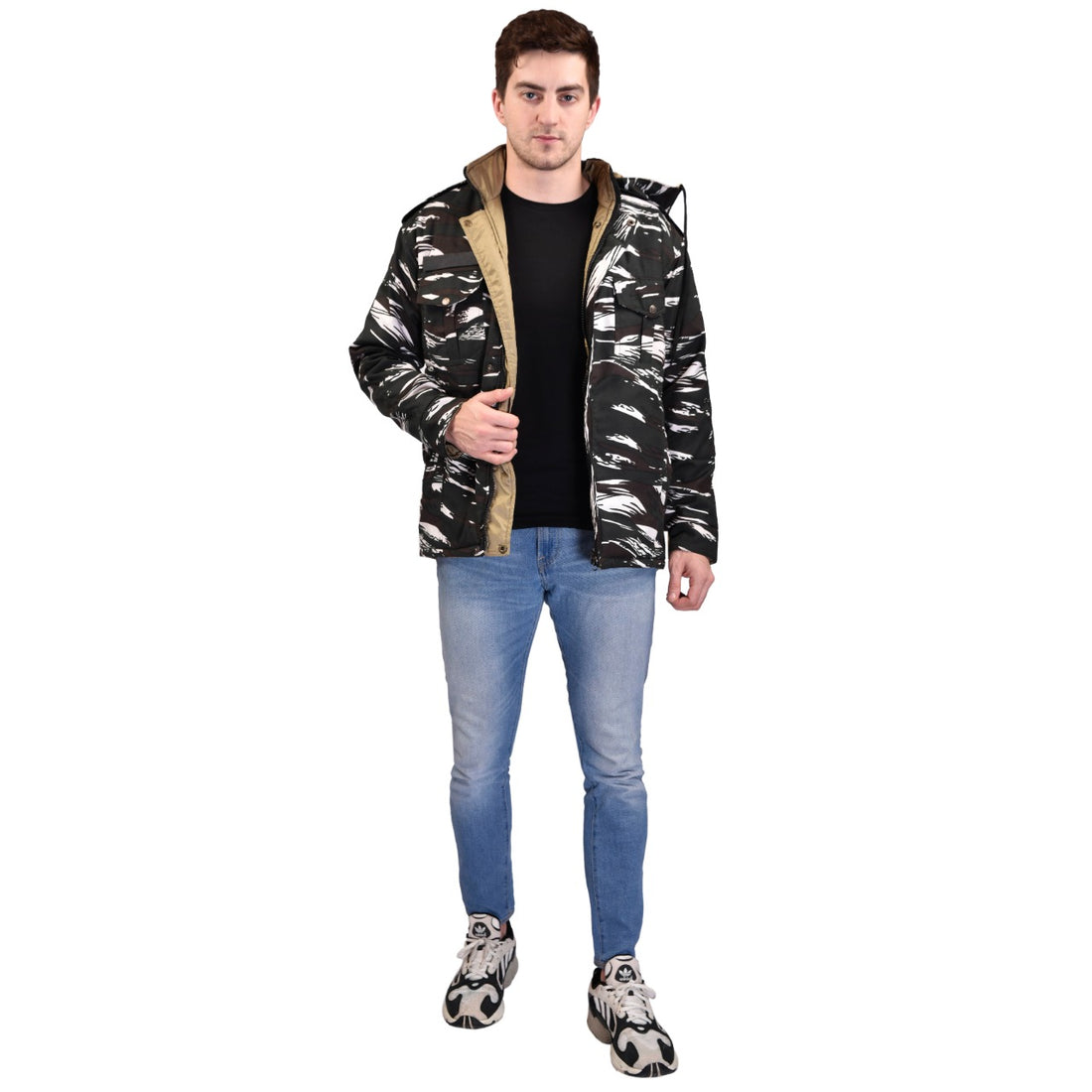 Camouflage Khaki Both Side Quilted Full Sleeves Hooded Neck Army Military Defence