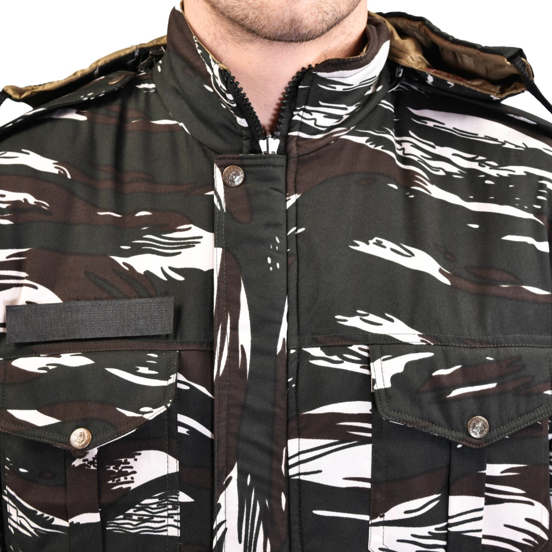 Camouflage Khaki Both Side Quilted Full Sleeves Hooded Neck Army Military Defence