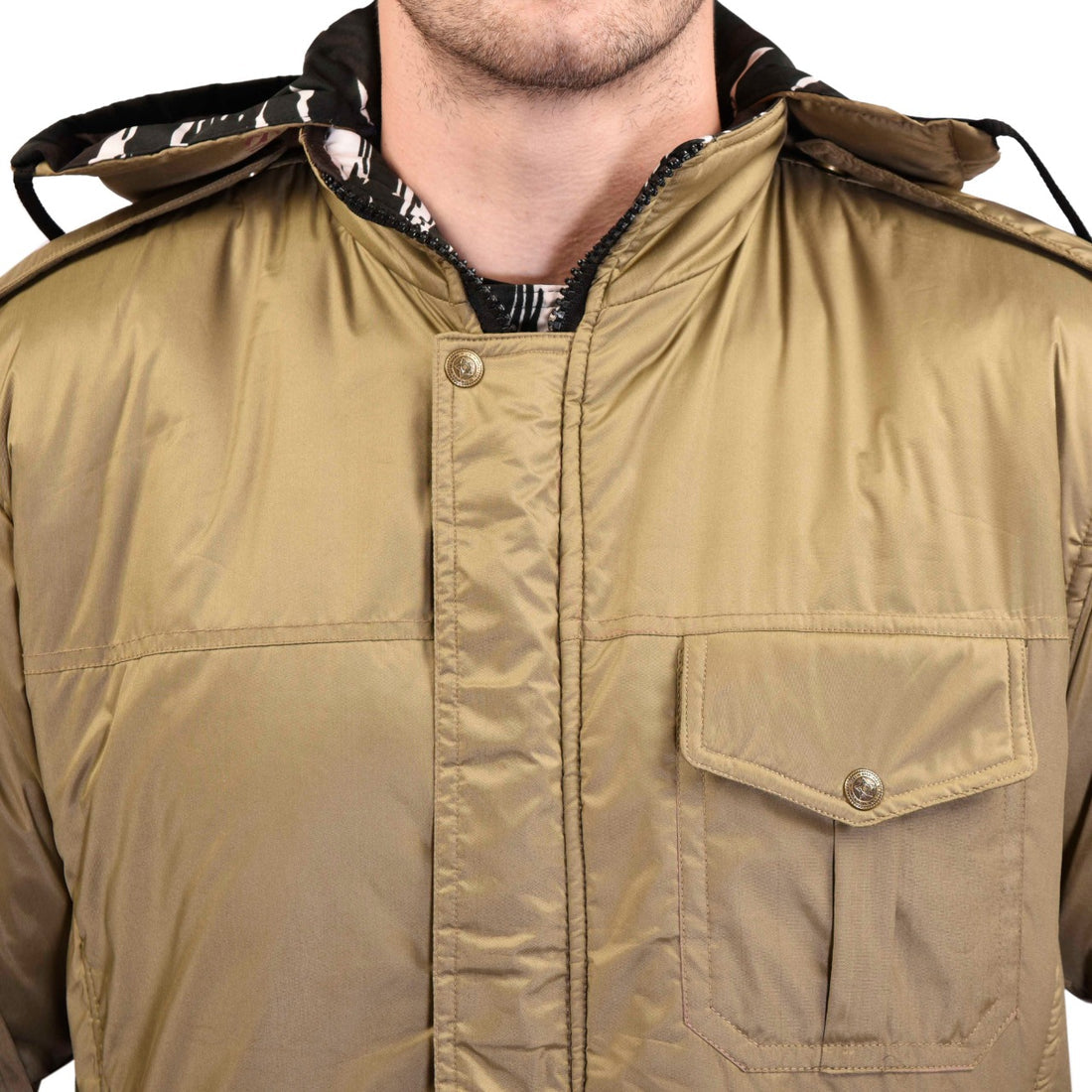 Camouflage Khaki Both Side Quilted Full Sleeves Hooded Neck Army Military Defence