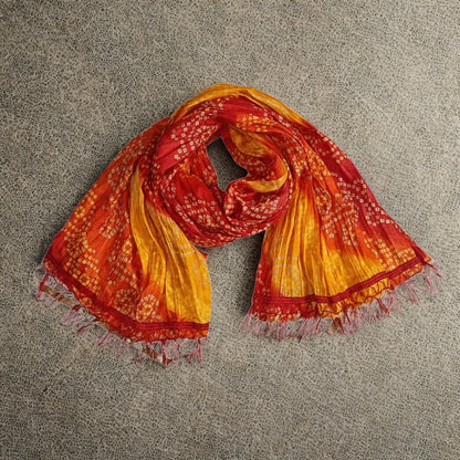 Women’s Cotton Blend Bandhani Dupatta with Leheriya Print & Tassels – Orange & Yellow Festive Ethnic Wrap
