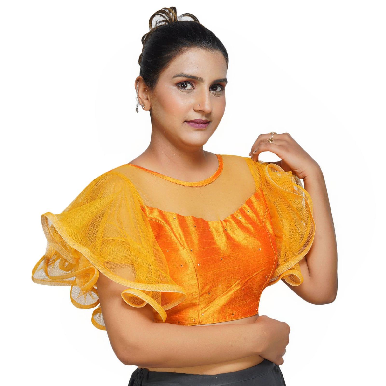 Boat Neck Frill Shoulder Yellow Women Blouse