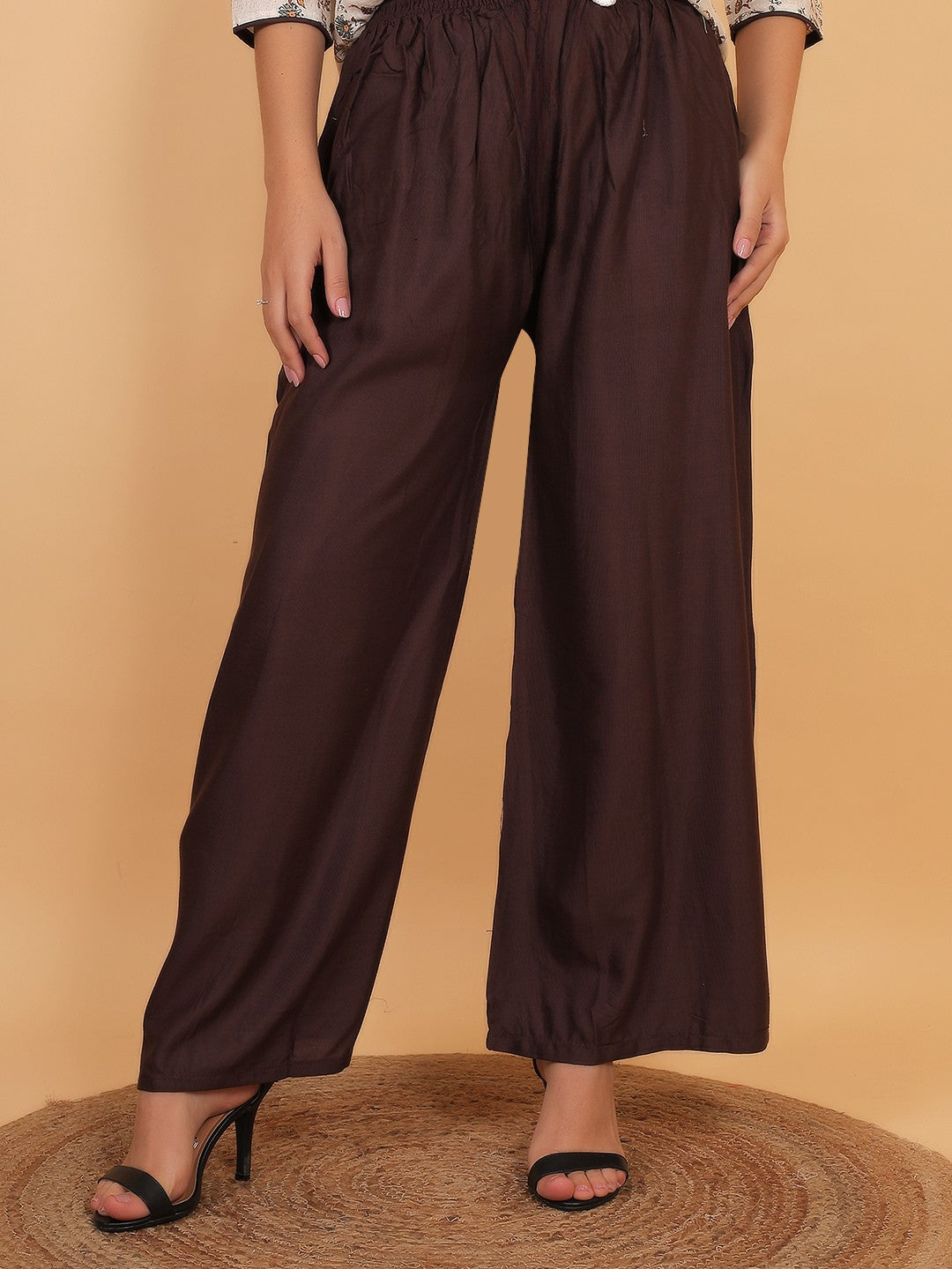 Stylish Brown Printed Kurta with Matching Palazzo Set & Side Pockets for Women