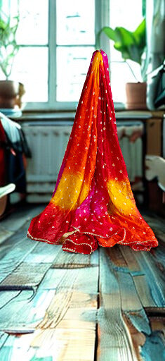 Women’s Semi Cotton Silk Bandhani Printed Dupatta with Tassels – Festive & Ethnic Wear