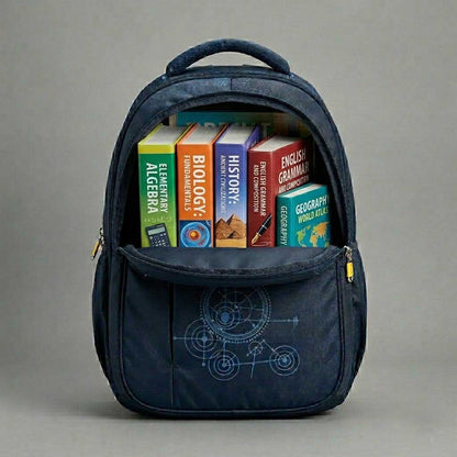 Trendy Navy Blue School & College Backpack | Large Capacity Geometric Print Laptop Bag for Boys & Girls-29 L