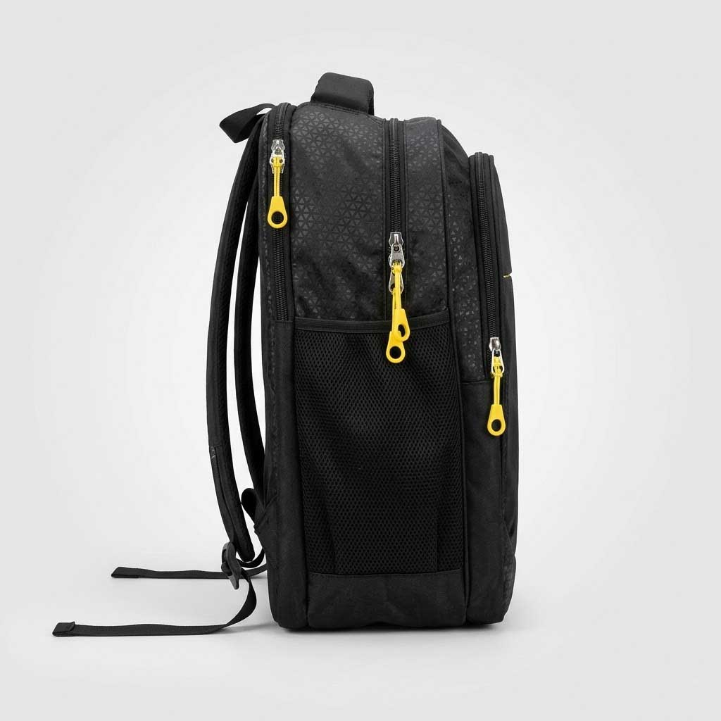 Premium Ergonomic Multi-Pocket School & Travel Backpack – Sleek Black with Tactical Yellow Accents