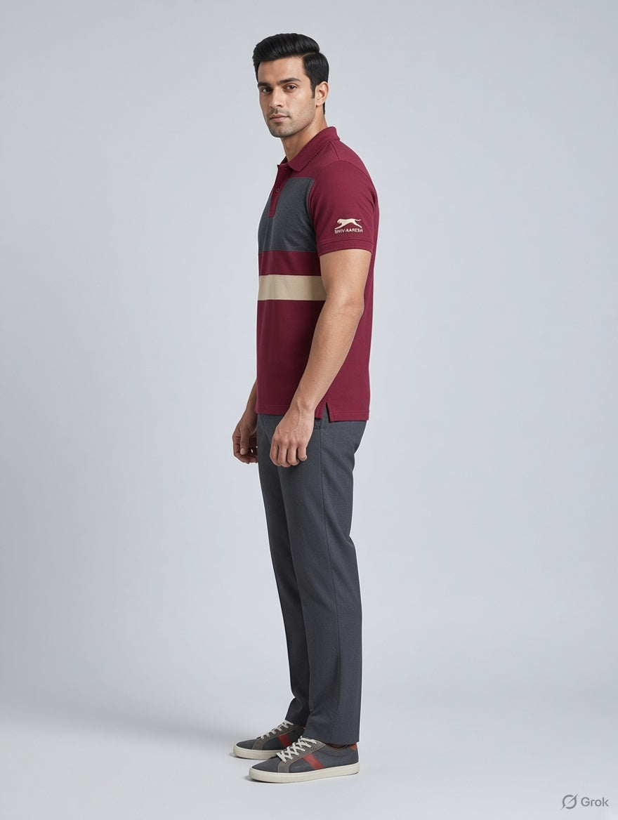 SHIV-NARESH Men’s Color Block Polo T-Shirt – Maroon