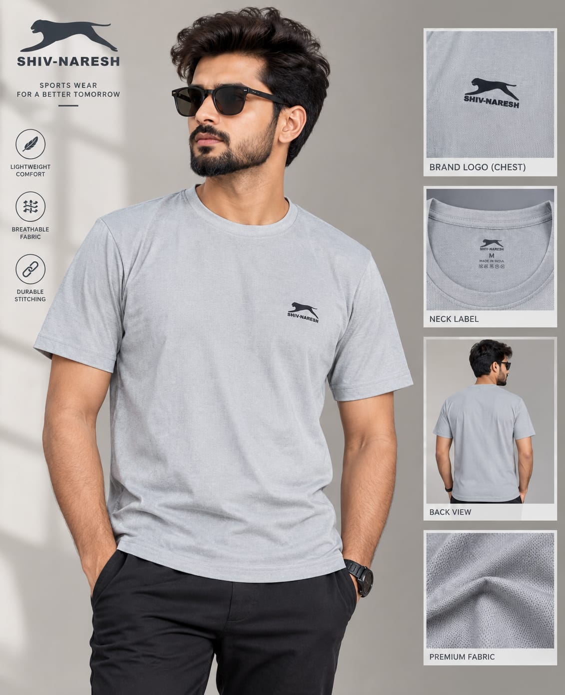 SHIV-NARESH Men’s Lightweight Performance T-Shirt – Heather Grey Gray