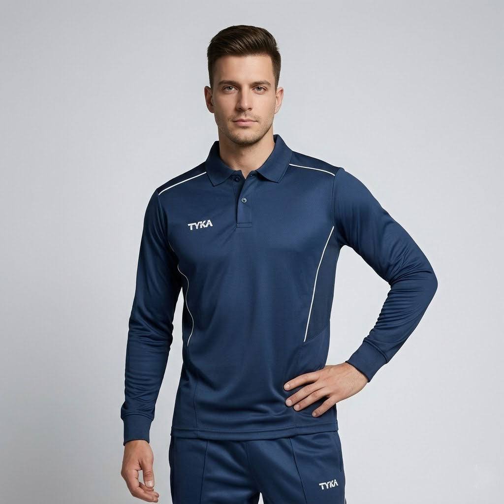 TYKA-Men's Navy Long Sleeve Polo T-Shirt | Performance Activewear & Sports Jersey