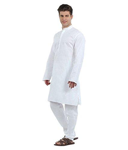 Men Solid White Cotton Blend Kurta and Pajama Set