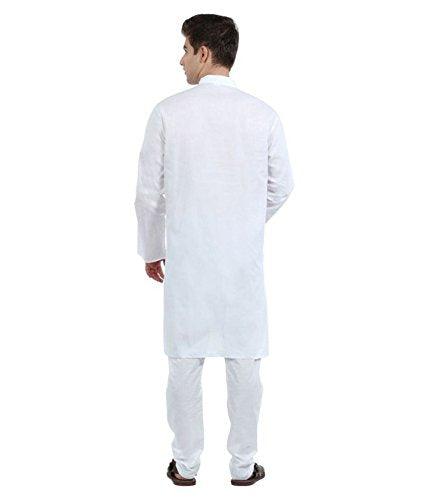 Men Solid White Cotton Blend Kurta and Pajama Set