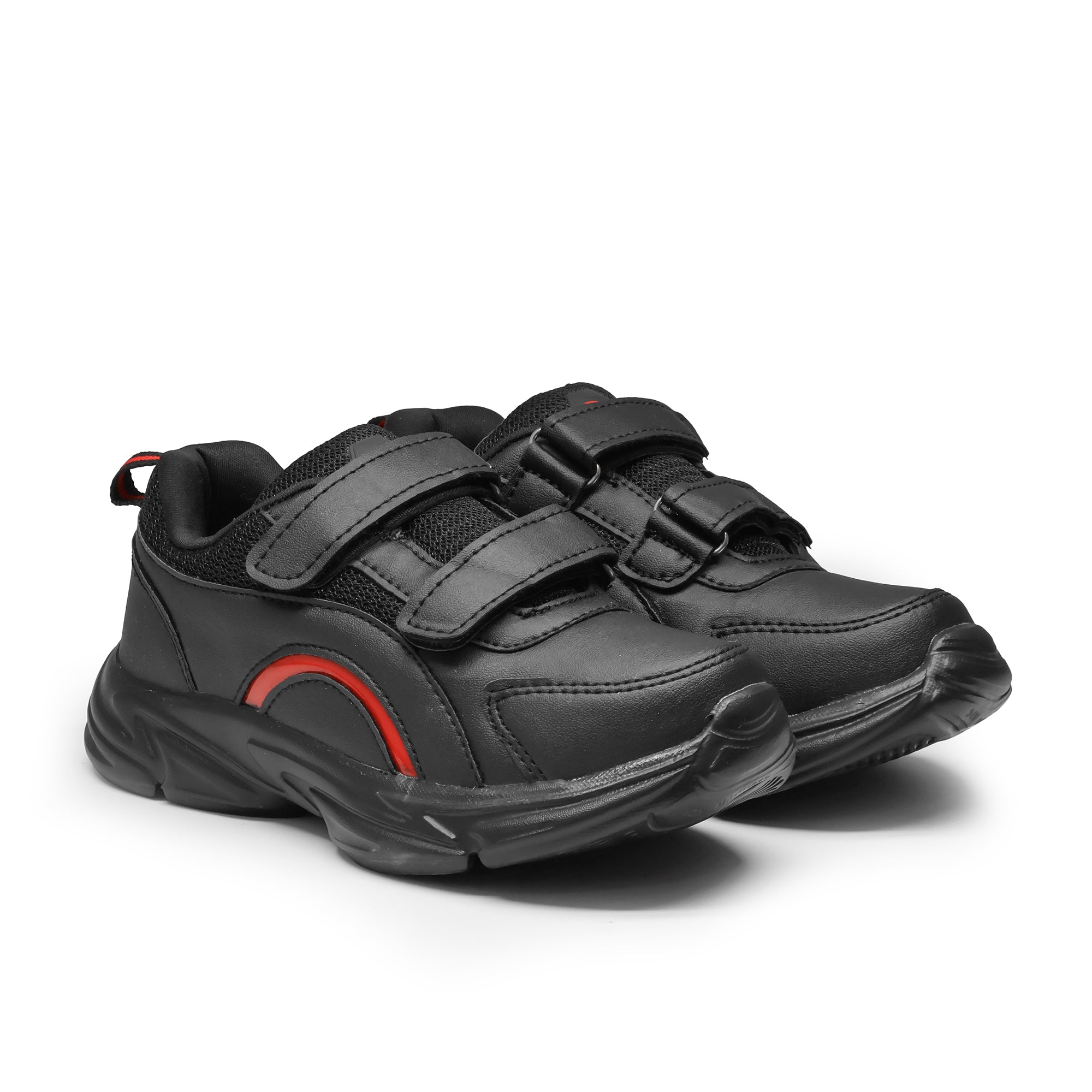 ASIAN Unisex Black & Red Elegant-22 GD Goenka School Shoes with Dual Velcro Straps | Lightweight & Comfortable Kids Sports Shoes