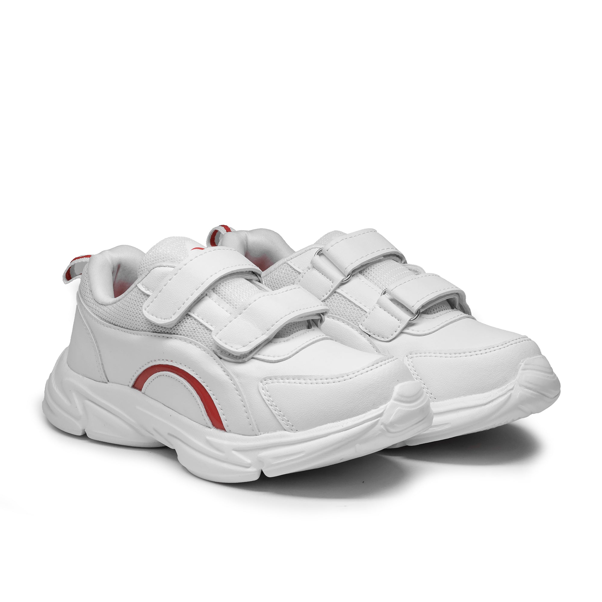 ASIAN Unisex White & Red Elegant-22 School Shoes with Dual Velcro Straps | Lightweight Comfortable Kids Sports School Shoes.. GD Goenka