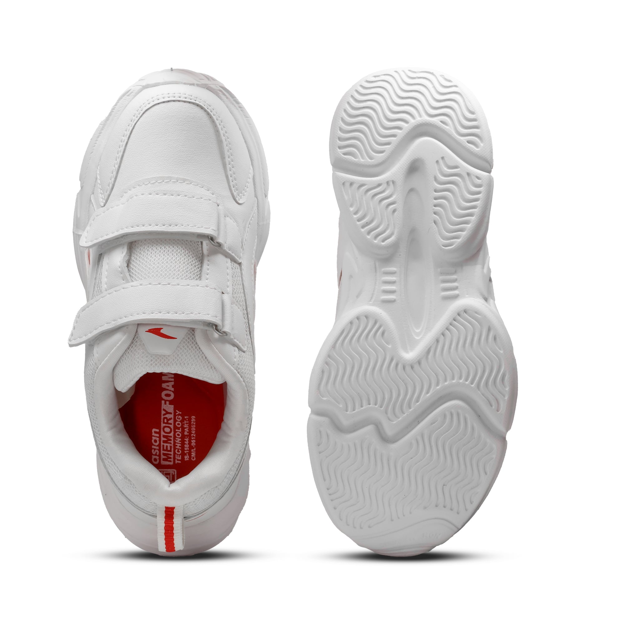 ASIAN Unisex White & Red Elegant-22 School Shoes with Dual Velcro Straps | Lightweight Comfortable Kids Sports School Shoes.. GD Goenka
