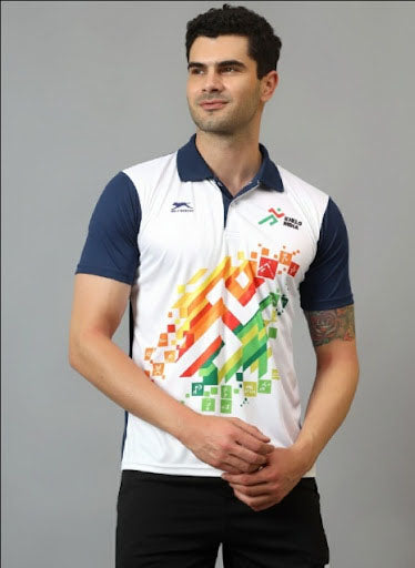 Shiv Naresh Men’s Sports Polo T-Shirt | Front Print Khelo india| Breathable Quick Dry Fabric | Plain Back | Athletic Fit Activewear