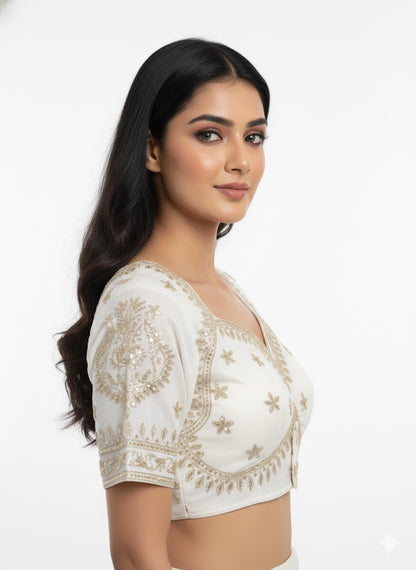 White Cotton Silk Embroidered Blouse