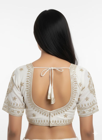White Cotton Silk Embroidered Blouse