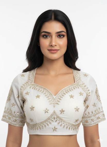 White Cotton Silk Embroidered Blouse