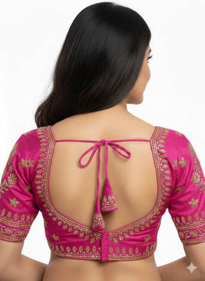 Rani Pink Cotton Silk Embroidered Blouse