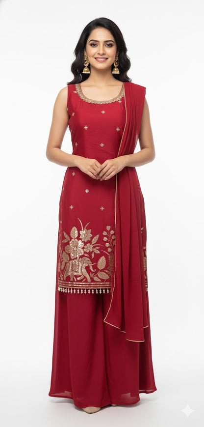 Dazzling Rani Pink Art Silk Kurta Palazzo Set