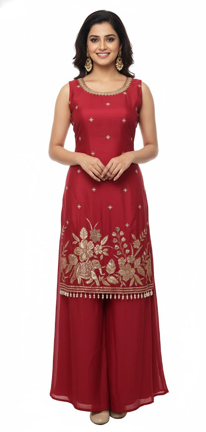 Dazzling Rani Pink Art Silk Kurta Palazzo Set