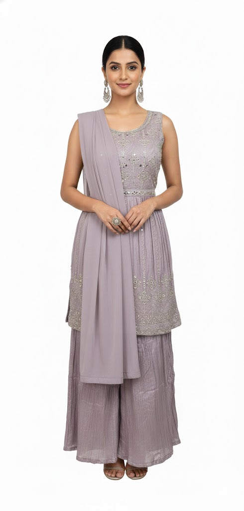 Elegant Mauve Art Silk Sharara Set with Sequin Work