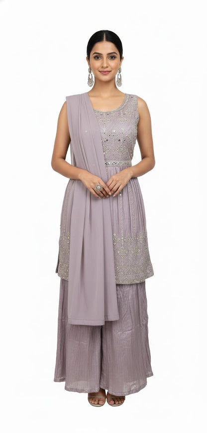 Elegant Mauve Art Silk Sharara Set with Sequin Work