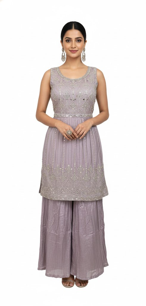 Elegant Mauve Art Silk Sharara Set with Sequin Work