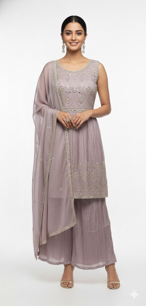Elegant Mauve Art Silk Sharara Set with Sequin Work