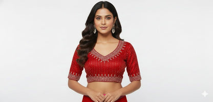 Elegant Red Cotton Silk Embroidered Blouse