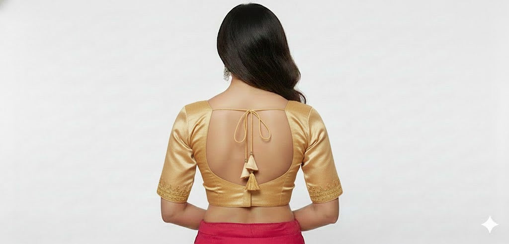 Elegant Golden/Fawn Cotton Silk Embroidered Blouse