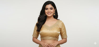 Elegant Golden/Fawn Cotton Silk Embroidered Blouse