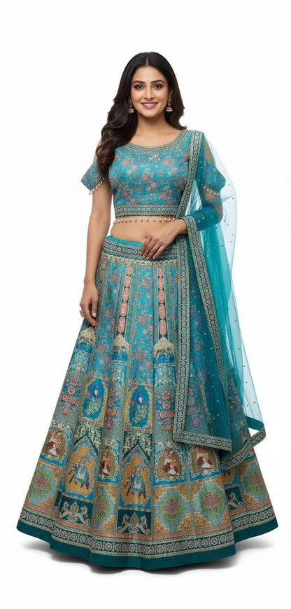 Striking Blue  Art Silk Lehenga Crop Top Set