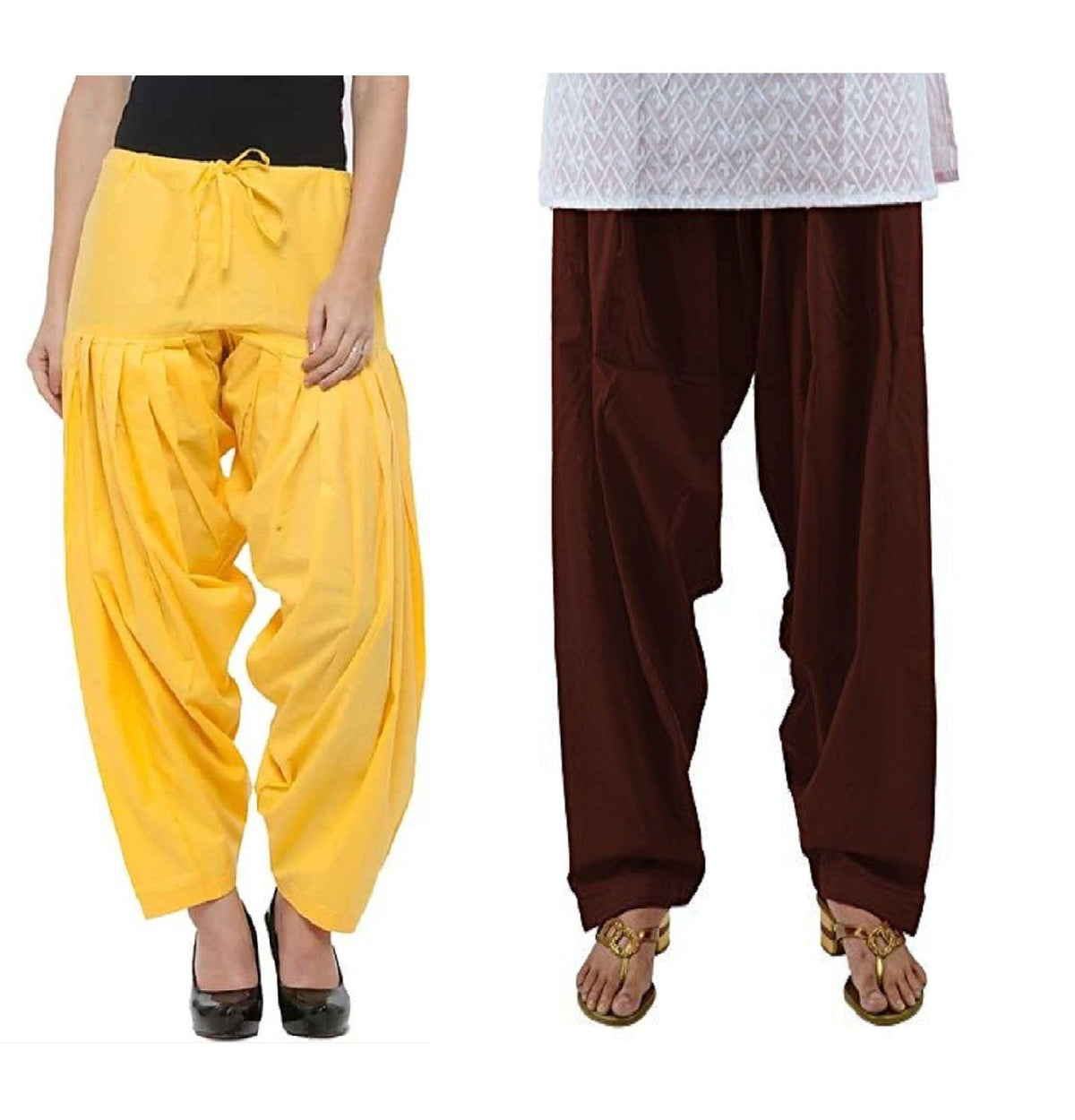 Pure Cotton Solid Women Yellow Coffee Salwar Pack of 2 Default Title
