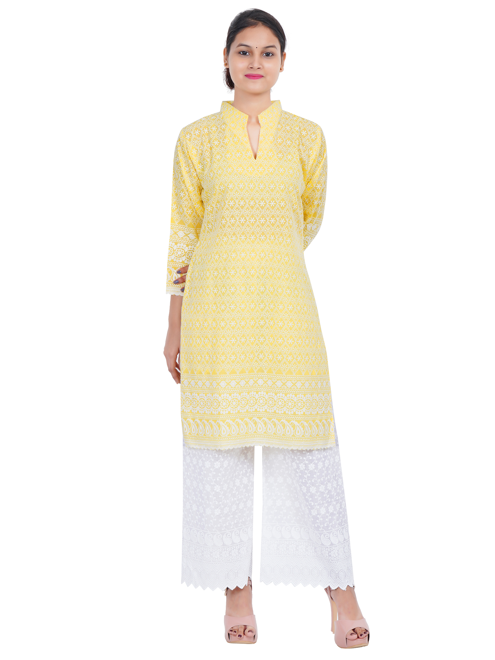 Sunny Yellow Kurti Palazzo Suit at Rs.999/Piece in mohali offer by  Moonlight Jackpot